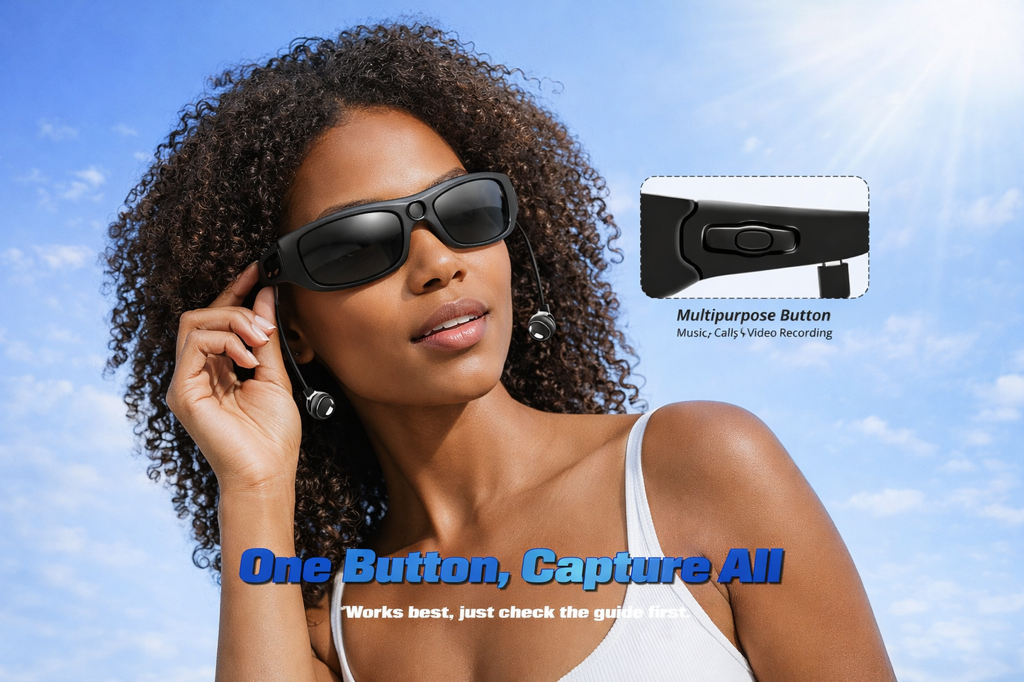 ZTCOLIFE Camera Glasses Bluetooth Smart Sunglasses with Camera HD 1080P Video Glasses Camera Sunglasses with Polarized UV400 Lens for Outdoor Sports Black
