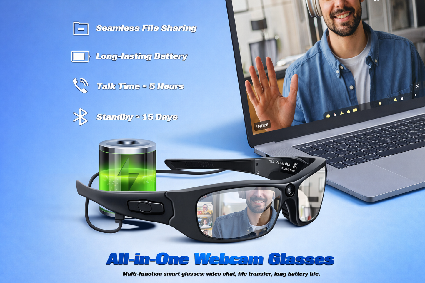 ZTCOLIFE Camera Glasses Bluetooth Smart Sunglasses with Camera HD 1080P Video Glasses Camera Sunglasses with Polarized UV400 Lens for Outdoor Sports Black