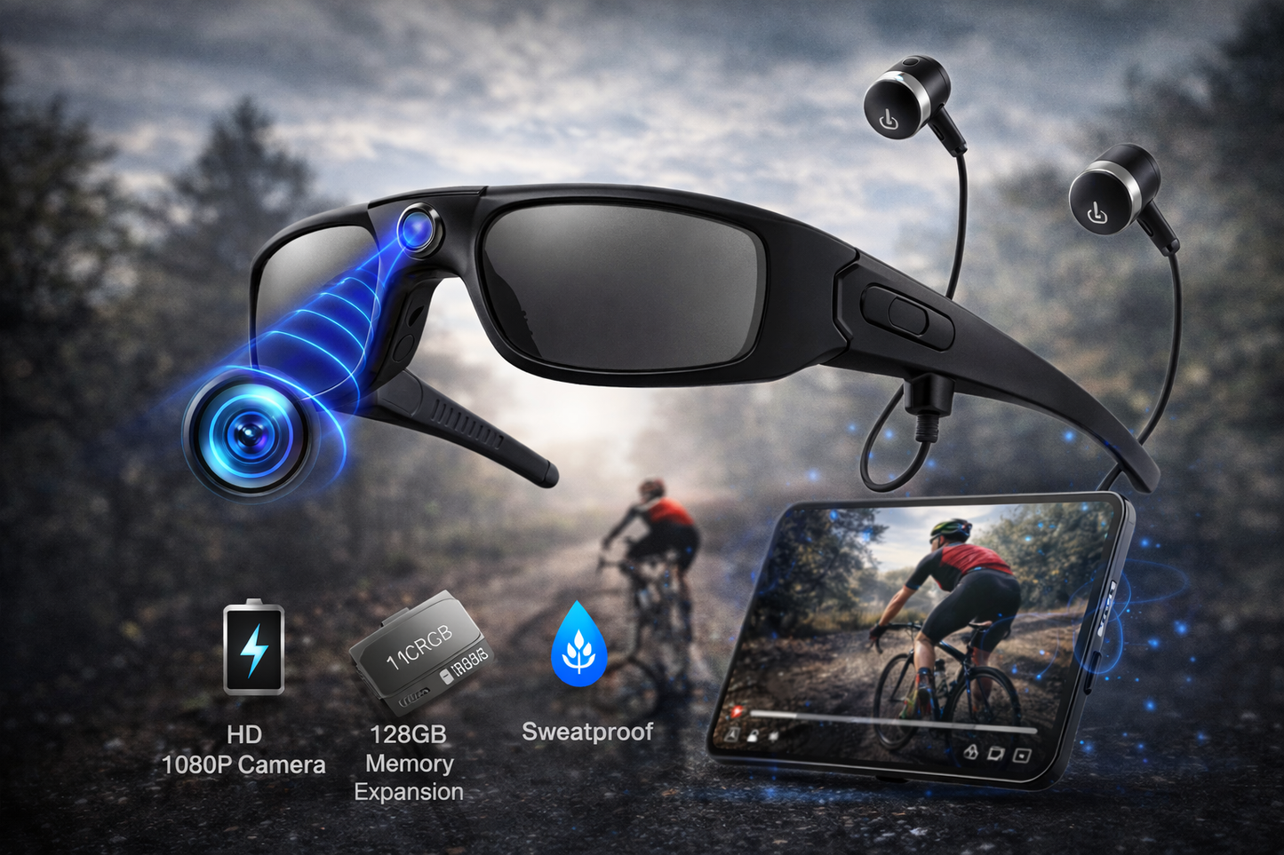 ZTCOLIFE Camera Glasses Bluetooth Smart Sunglasses with Camera HD 1080P Video Glasses Camera Sunglasses with Polarized UV400 Lens for Outdoor Sports Black