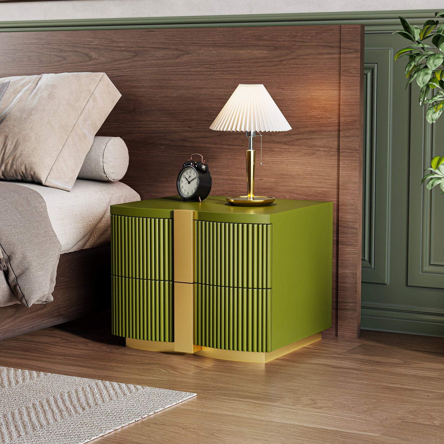 - Lunera Modern Storage Nightstand with Fluted Design and Heavy Duty Base