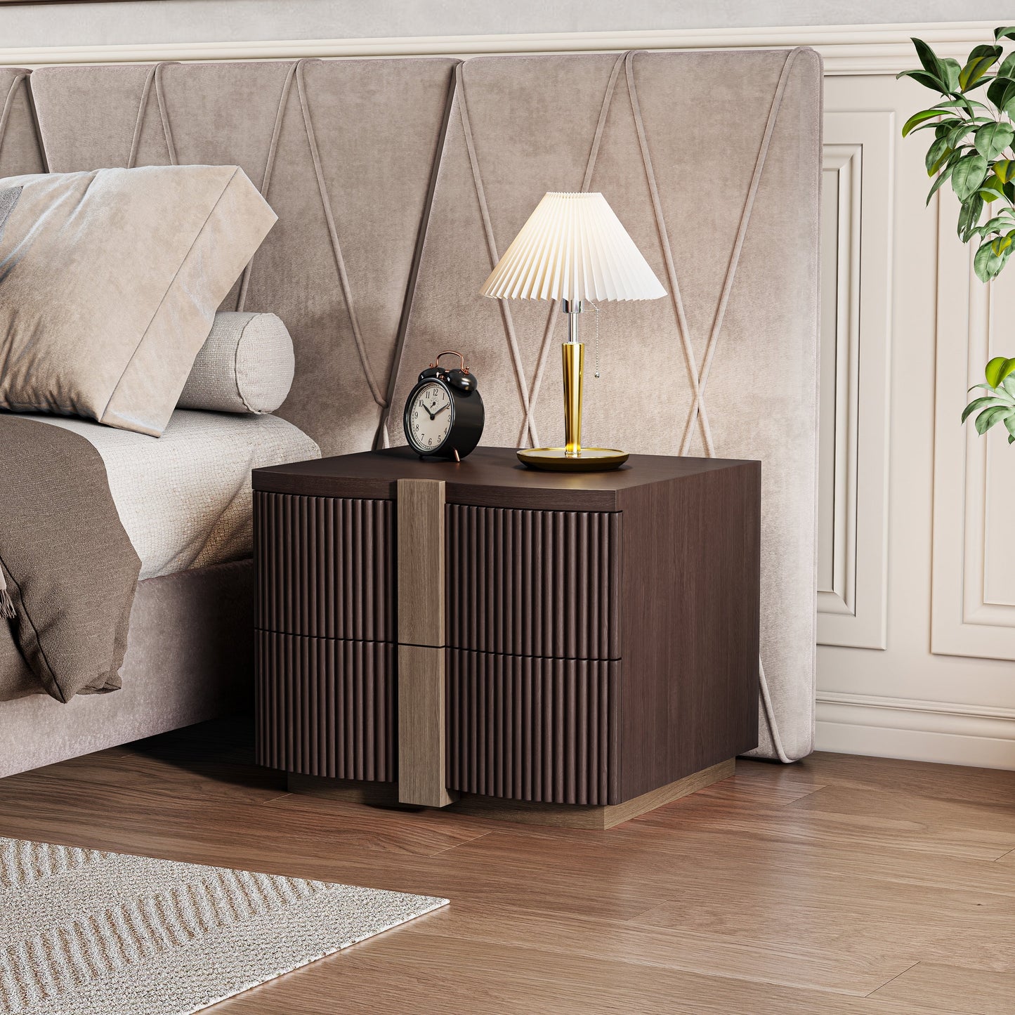 - Lunera Modern Storage Nightstand with Fluted Design and Heavy Duty Base