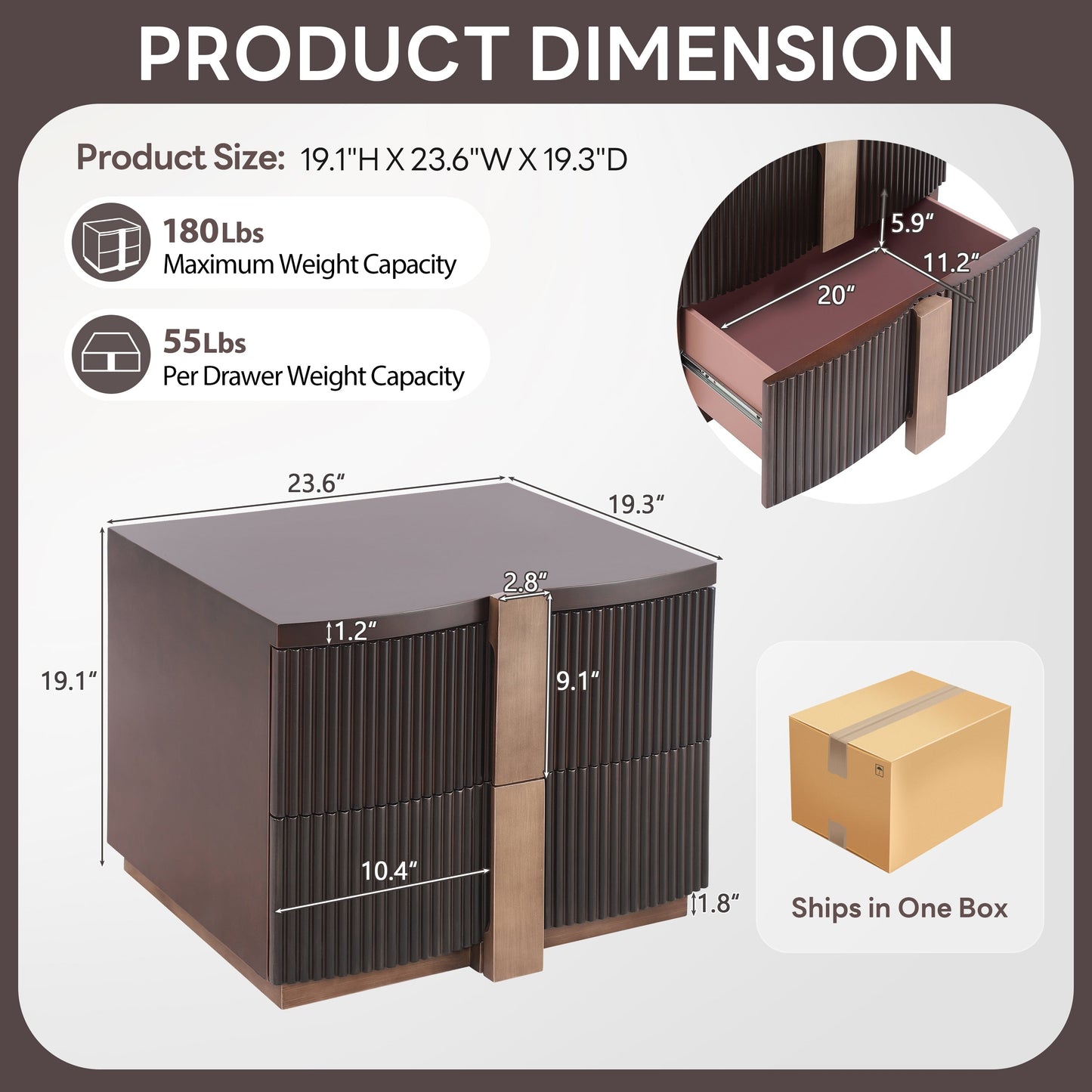- Lunera Modern Storage Nightstand with Fluted Design and Heavy Duty Base