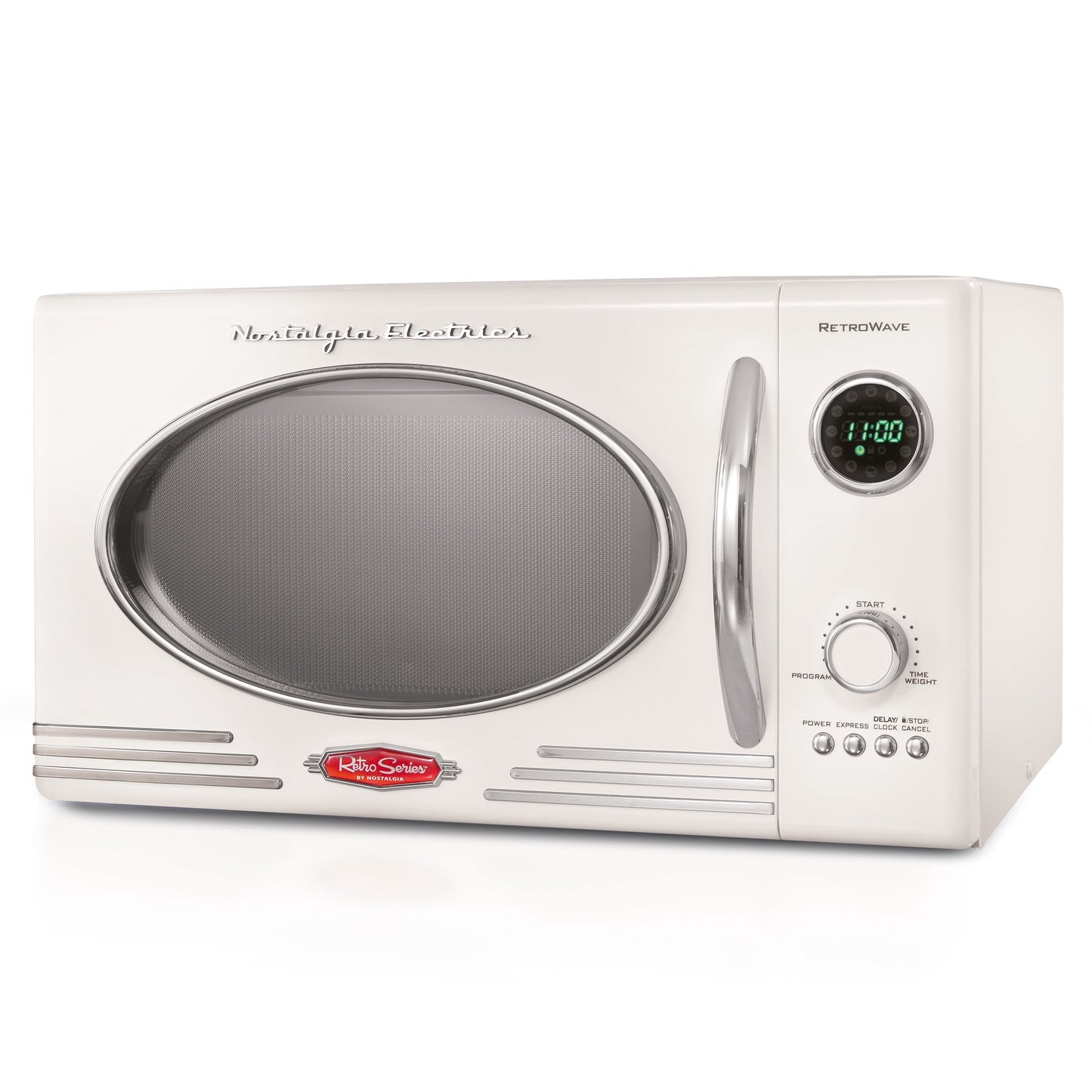 0.9 Cu Ft Retro Microwave Oven, 800W Countertop Microwave Oven with Digital Clock, White