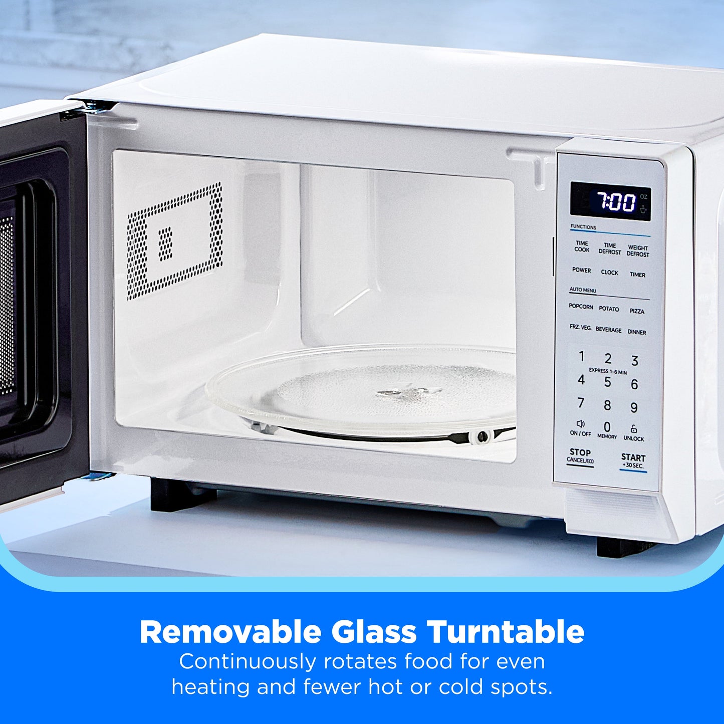 1.1 Cu. Ft. Countertop Microwave Oven, 1000W, Small Microwave for Apartment, Dorm, Kitchen, White