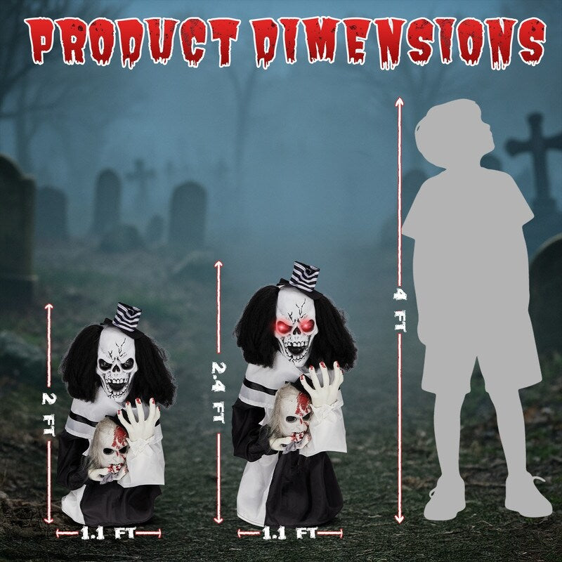1.8Ft Halloween Decoration Scary Clown Sound-Actived Party Decor with Creepy Sound