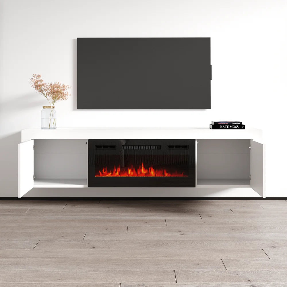 Dia BL-EF Floating Fireplace TV Stand for Tvs up to 80", Modern High Gloss 71" Entertainment Center, Wall Mounted Electric Fireplace TV Media Console with Storage Cabinets