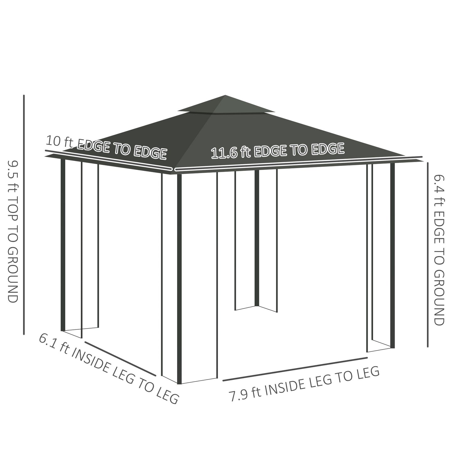 10' x 11.5' Metal Patio Gazebo, Double Roof Outdoor Gazebo Canopy Shelter