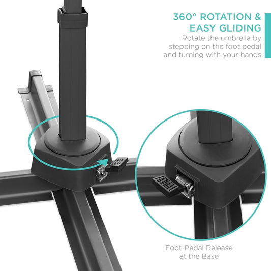 10 Foot Solar LED Cantilever Patio Umbrella with 360 Degree Rotation and