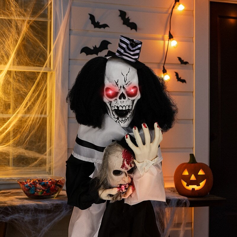 1.8Ft Halloween Decoration Scary Clown Sound-Actived Party Decor with Creepy Sound