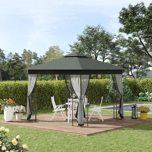 10' x 10' Metal Patio Gazebo, Double Roof Outdoor Gazebo Canopy Shelter with