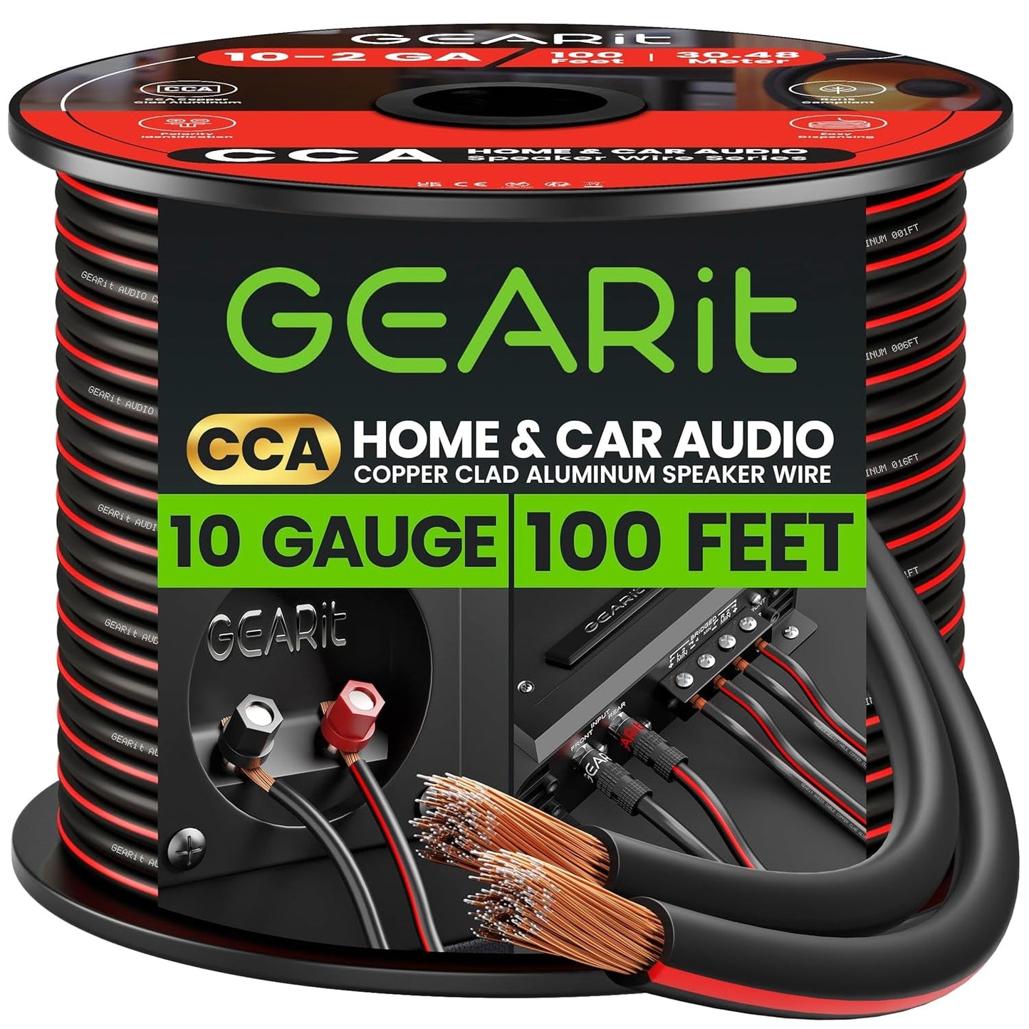 10 Gauge Speaker Wire, Speaker Cable 100Ft for Car Audio, Home Theater,