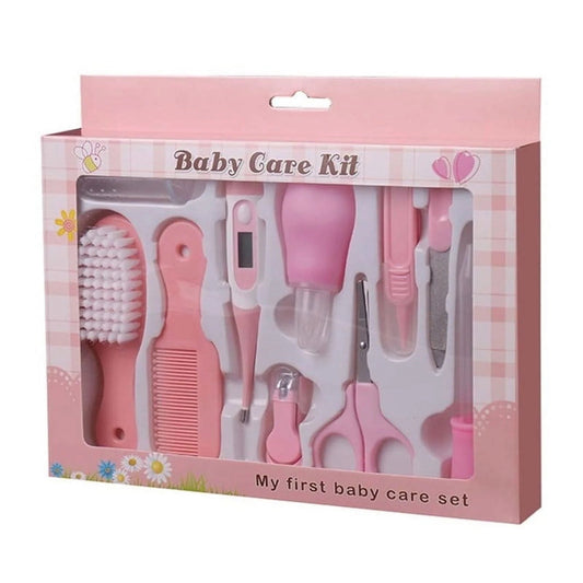 10Pcs Baby Healthcare and Grooming Kit Newborn Essentials Health Care with Thermometer Nail Clipper Brush Comb Baby Electric Nail Trimmer Set(Pink)