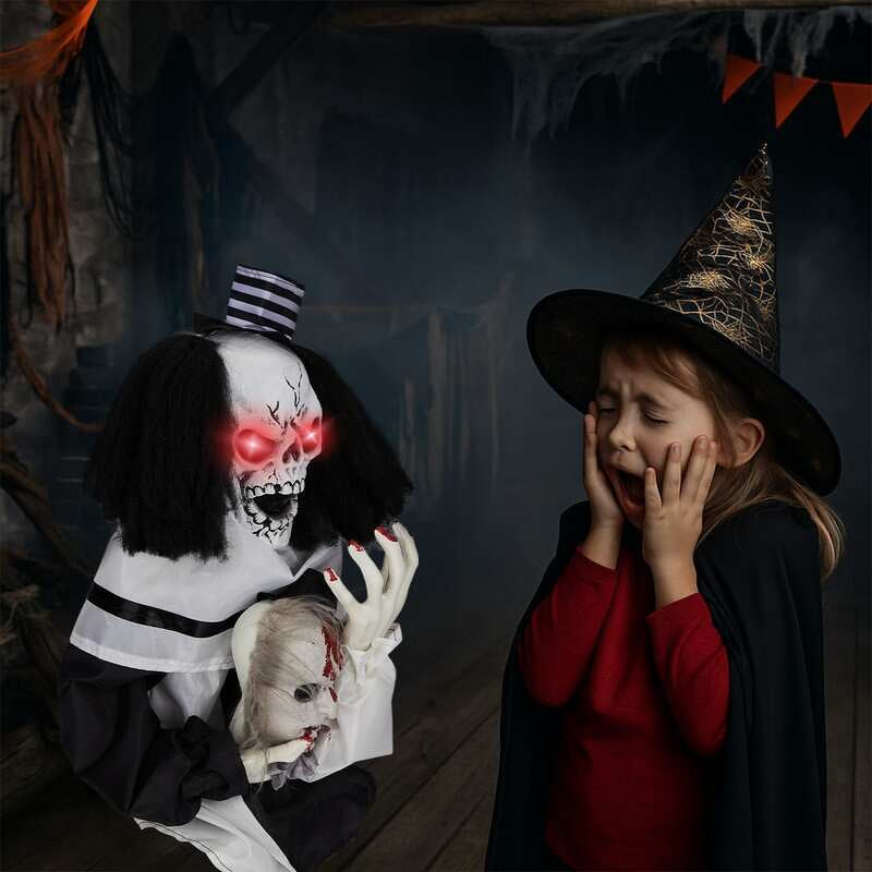 1.8Ft Halloween Decoration Scary Clown Sound-Actived Party Decor with Creepy Sound