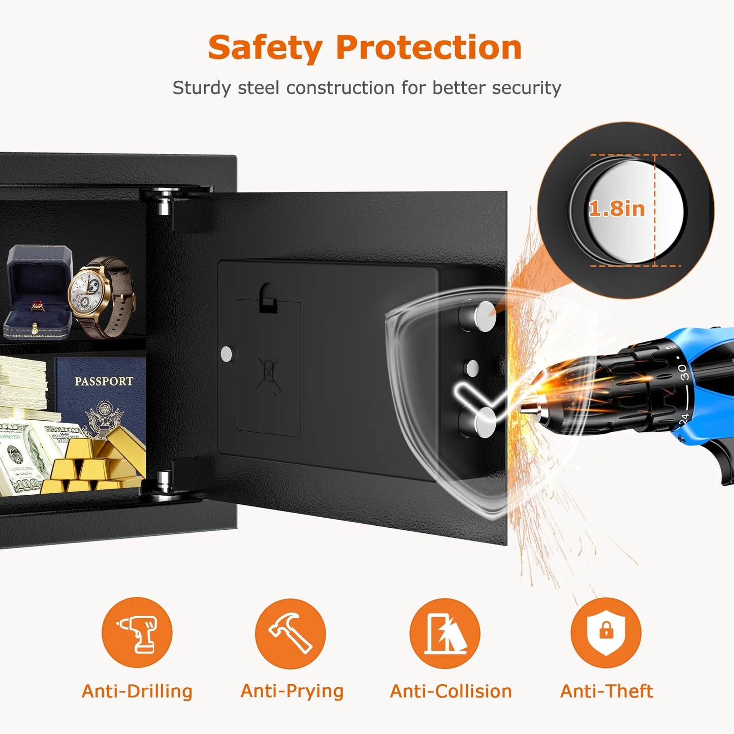 0.6 Cubic Feet Safe Box Electronic Digital Security Money Documents Safe with Removable Shelf for Home Office Hotel