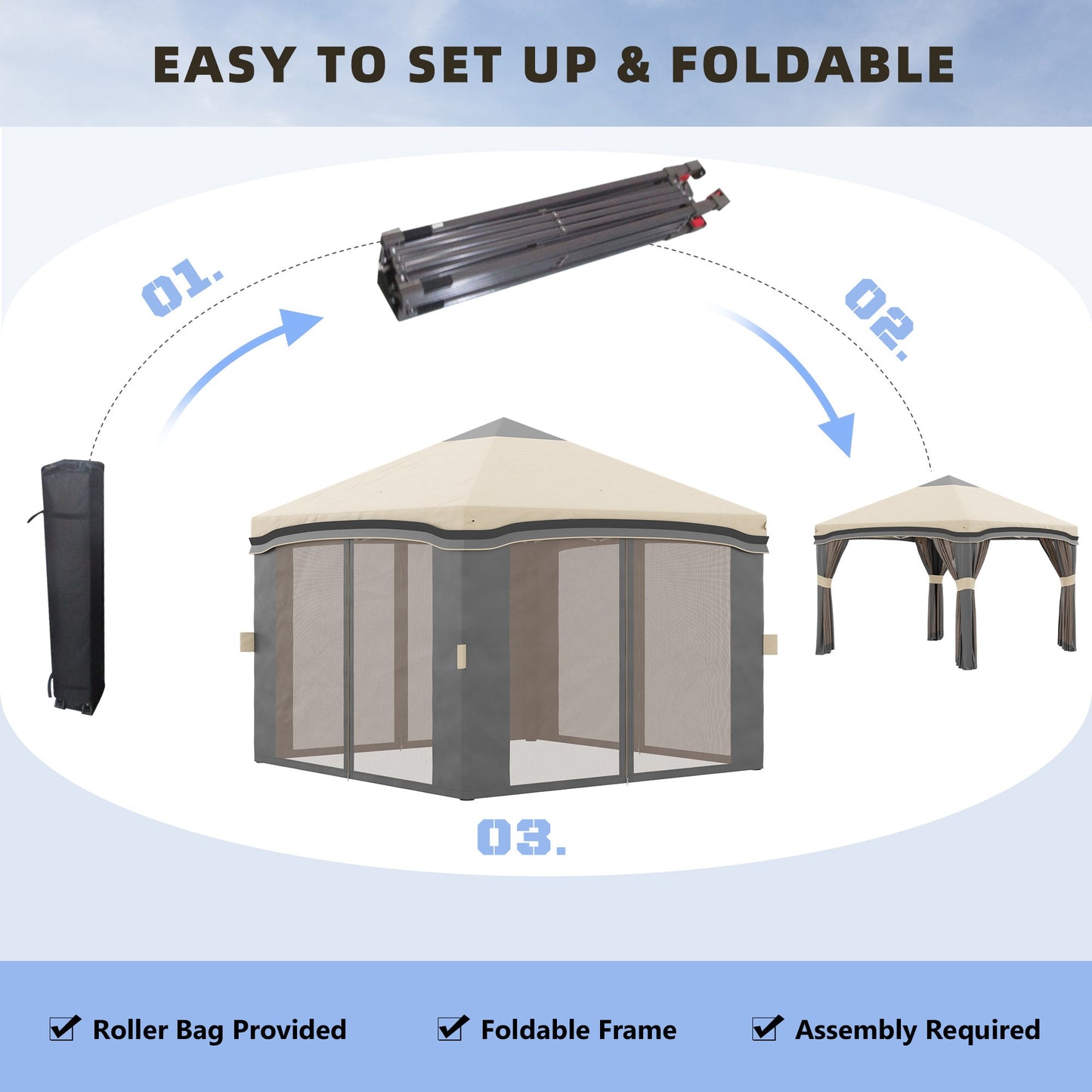 10' x 10' Pop Up Canopy Tent with Netting, Instant Tents for Parties, Height