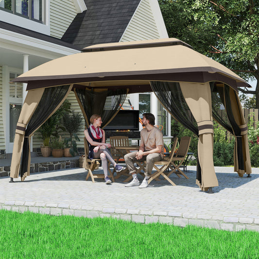 10' x 13' Patio Gazebo, Outdoor Gazebo Canopy Shelter with Netting, Vented Roof