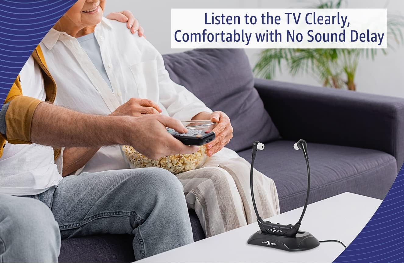 【NEW Model】 Seniors & Hard of Hearing | Wireless TV Headset by  | Delay-Free, Lightweight, Comfortable, Rechargeable In-Ear Headphones for TV Watching, Television Amplifier, RF Headphones