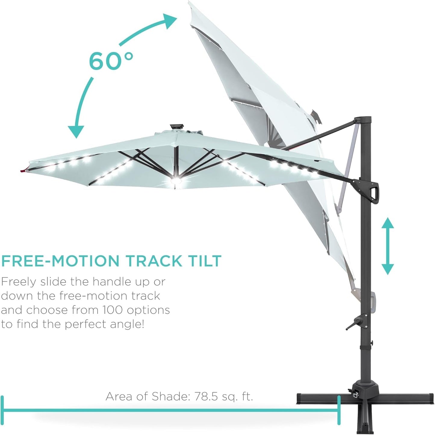 10 Foot Solar LED Cantilever Patio Umbrella with 360 Degree Rotation and