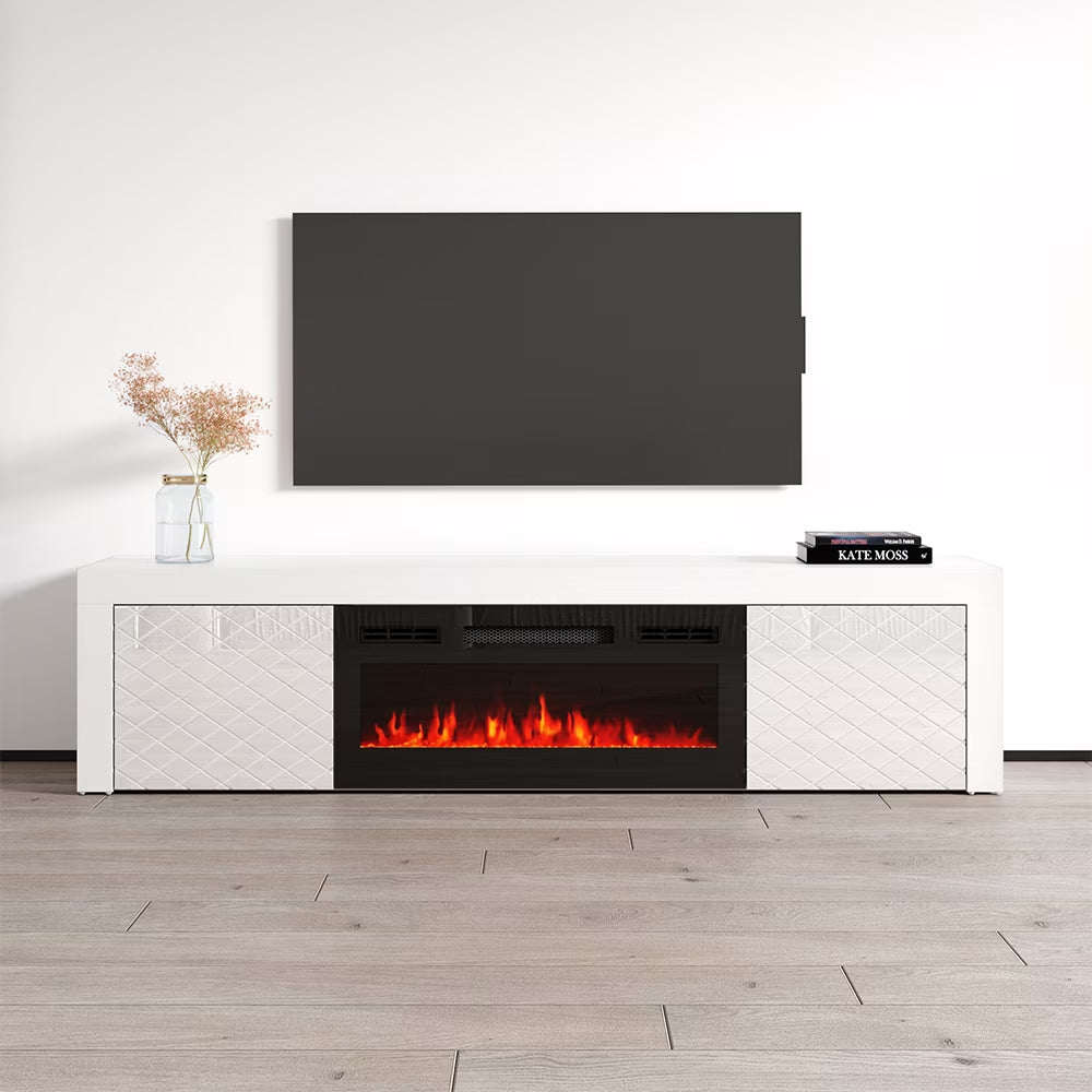Dia BL-EF Floating Fireplace TV Stand for Tvs up to 80", Modern High Gloss 71" Entertainment Center, Wall Mounted Electric Fireplace TV Media Console with Storage Cabinets