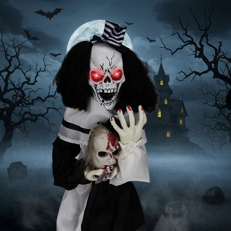 1.8Ft Halloween Decoration Scary Clown Sound-Actived Party Decor with Creepy Sound