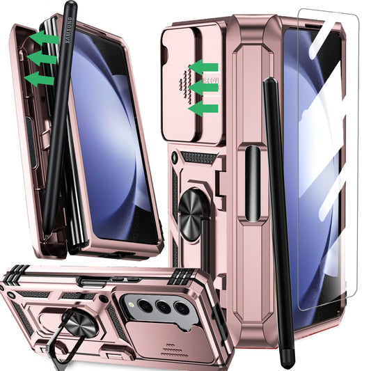 YQODSZ for Samsung Galaxy Z Fold 5 Case with S Pen & S Pen Holder [Slide Camera Cover] Z Fold 5 5g S Pen Case TPU+PC Military Grade Protection Z Fold5 5g Phone Case with Kickstand Case Pink