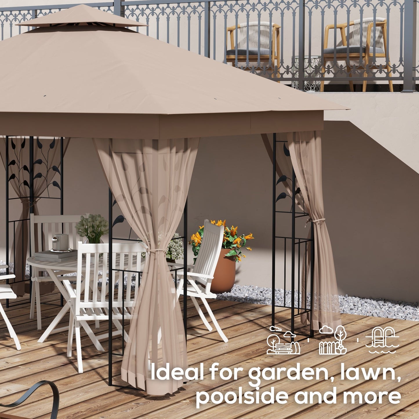 10' x 11.5' Metal Patio Gazebo, Double Roof Outdoor Gazebo Canopy Shelter