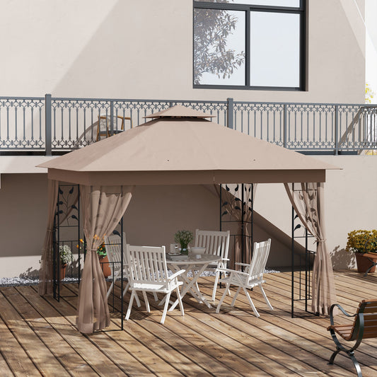 10' x 11.5' Metal Patio Gazebo, Double Roof Outdoor Gazebo Canopy Shelter