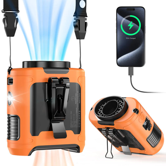10000mAh Portable Waist Clip Fan40H Cooling Personal Wearable Fan5 Speeds